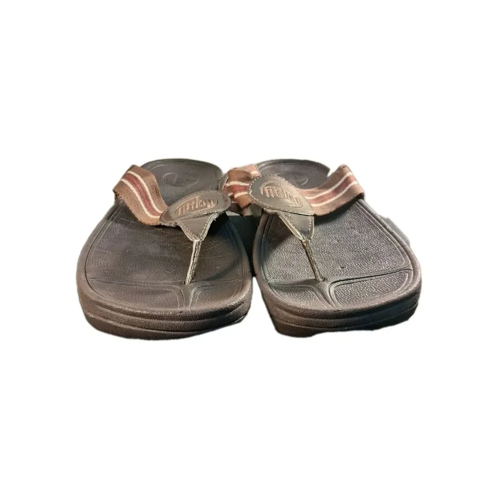 Women's FitFlop Brown Stripe Thong Webbing Leather Sandal Women's Size 8